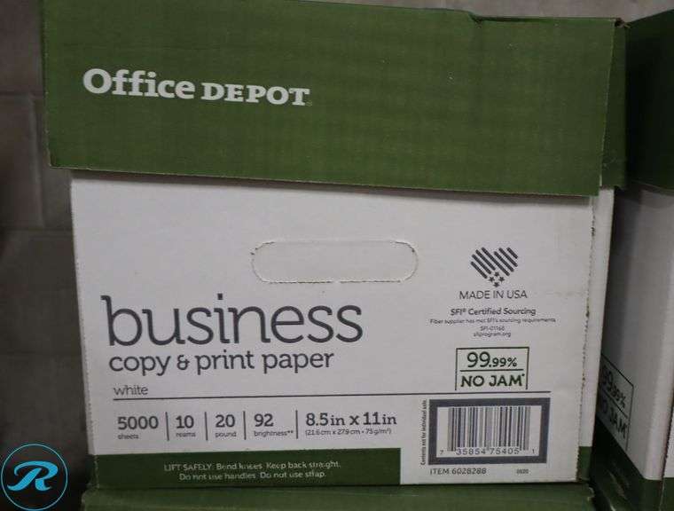 (6) Office Depot Business Copy & Print Paper 5000pc Per Case, 8.5" x 11", 92 Brightness, 20 Pounds - New/Damaged Box/Few Damaged - Roller Auctions