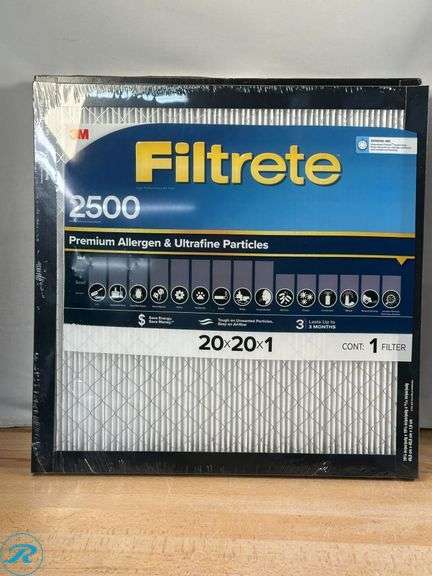 (6) 3M 2500 Series Filtrete 1" Filter,20x20x1- (3) New/ (3) Like New; 3M 2500 Series Filtrete 1" Filter, 20x25x1- 4-pack- New/ Damage packaging - Roller Auctions