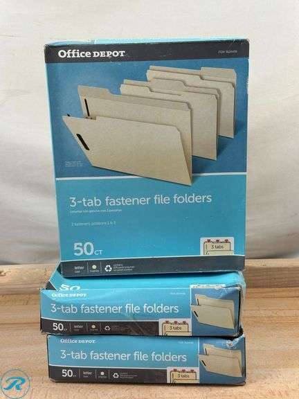 (3) Office Depot® Brand: Reinforced Manila Folder With 2 Embossed Fasteners, 1/3-Cut Tabs, Letter Size, Box Of 50- New - Roller Auctions