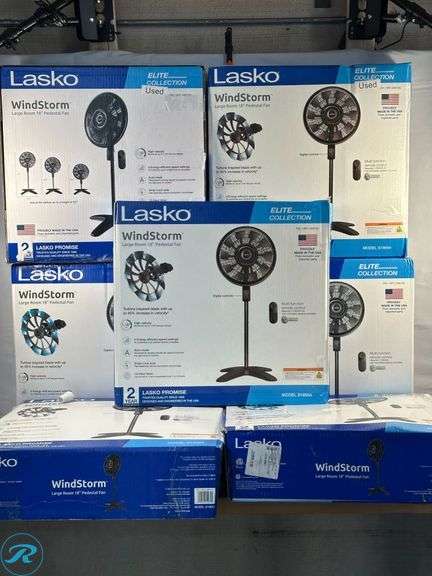 (7) Lasko: Windstorm Pedestal Fan- Used/ Damaged Turning Mechanisms/ Untested - Roller Auctions