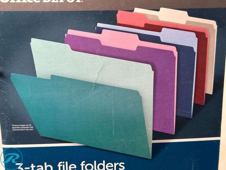 (5) Office Depot® Brand 2-Tone File Folders, 1/3 Cut, Letter Size, Assorted Jewel Tone Colors, Box Of 100- New - Roller Auctions