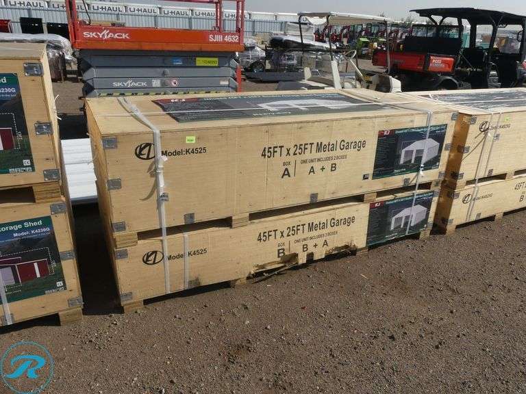 New KJ K4525 Double Garage Steel Barn Shed, 45' x 25' x 14' High - Roller Auctions