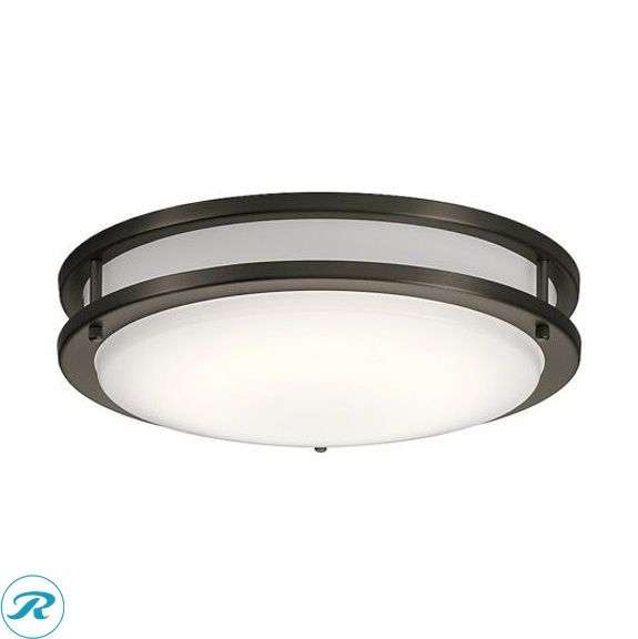 (1) New- Kichler Avon 1 -Light 14-in Antique Bronze Integrated LED Flush Mount Light - Roller Auctions
