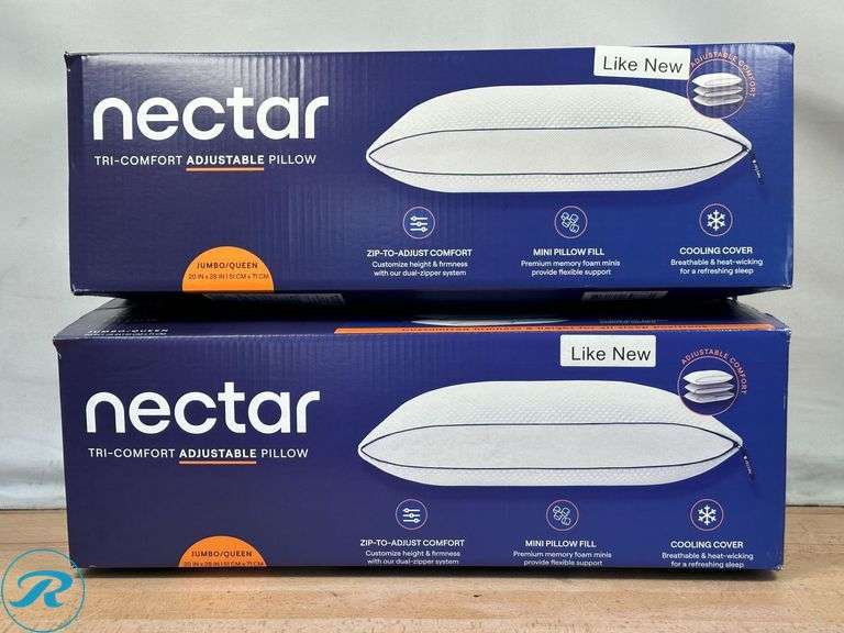 (2) Nectar Tri-Comfort Cooling Bed Pillow - Like New - Roller Auctions