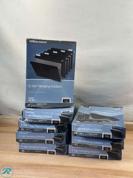 (8) Office Depot® Brand Hanging File Folders, 1/5-Cut, Letter Size, Black, Pack Of 25 Folders- New/ Damaged Boxes - Roller Auctions