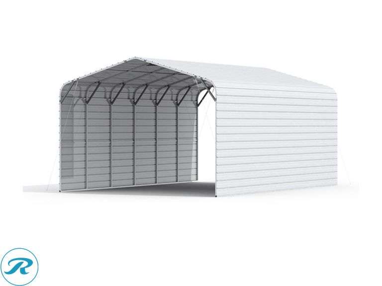 New KJ K2030 Metal Carport, 30' x 20' x 14' High, Fully Enclosed Sidewalls