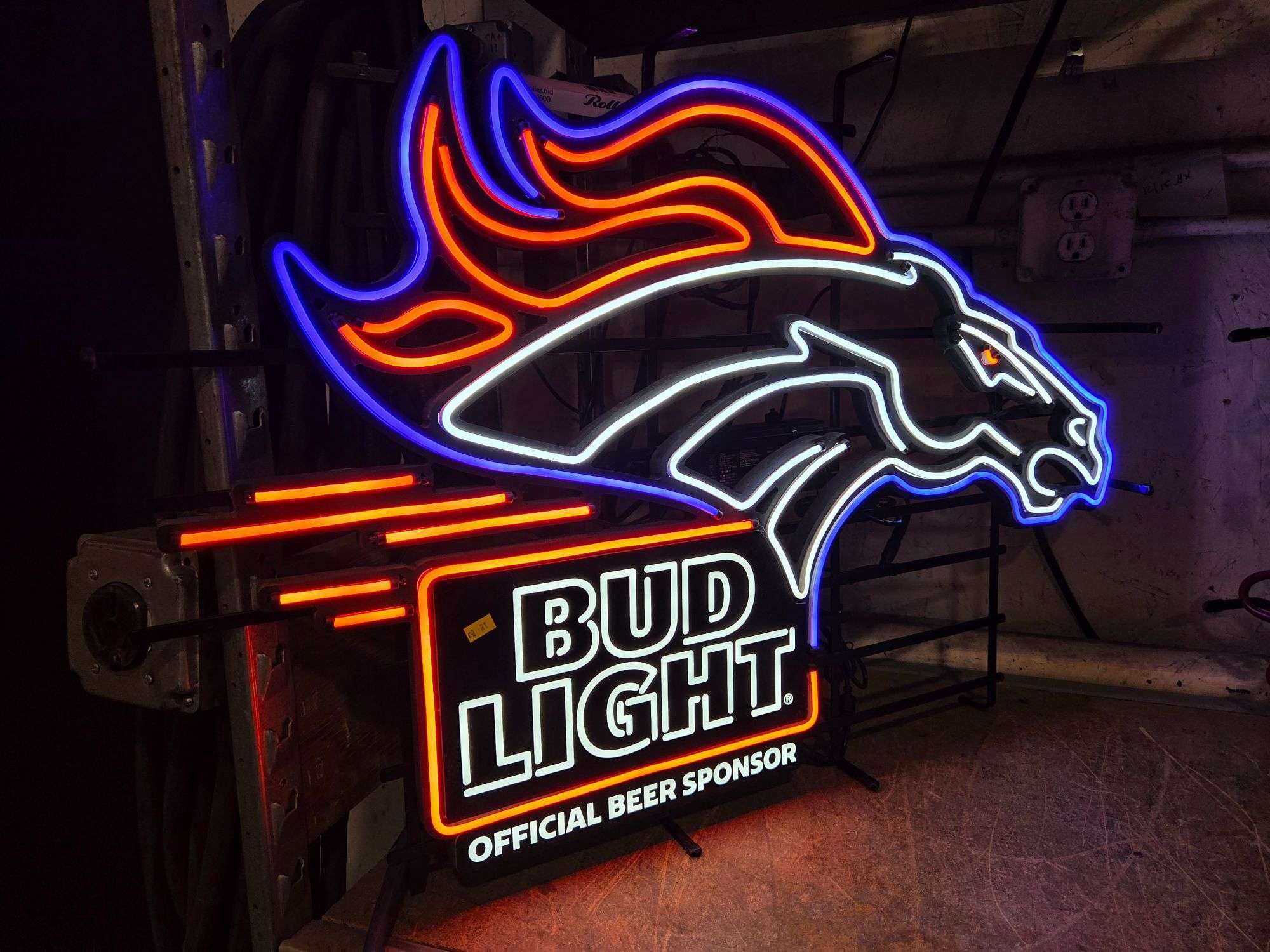 Bud Light Neon Sign, Denver Broncos Logo, Electric - Roller Auctions