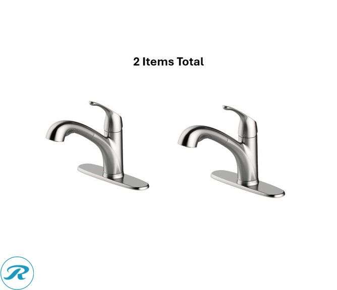 (2) New- Project Source EVERFIELD Stainless Steel Single Handle Deck-mount Pull-out Kitchen Faucet with Sprayer (Includes Deck Plate)