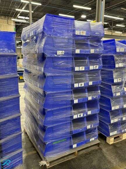 Uline Blue Racking Pallet of (72) Uline S-12421 Blue Plastic Storage Bins - Roller Auctions