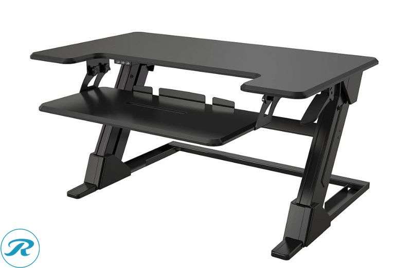 Realspace: P20 Standing Desk Converter With USB And Keyboard Tray, Dimensions: 19-3/10"H x 35-2/5"W x 23-1/5"D, Black- Used/ Previosly Assembled/ Chipped/ Parts Not Inventoried