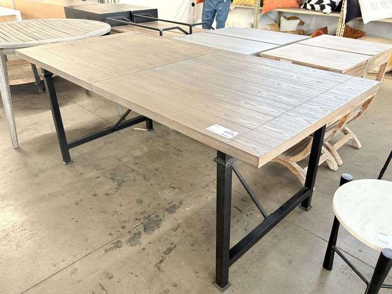 Dining Table With Black Metal Base, 6' x 3'