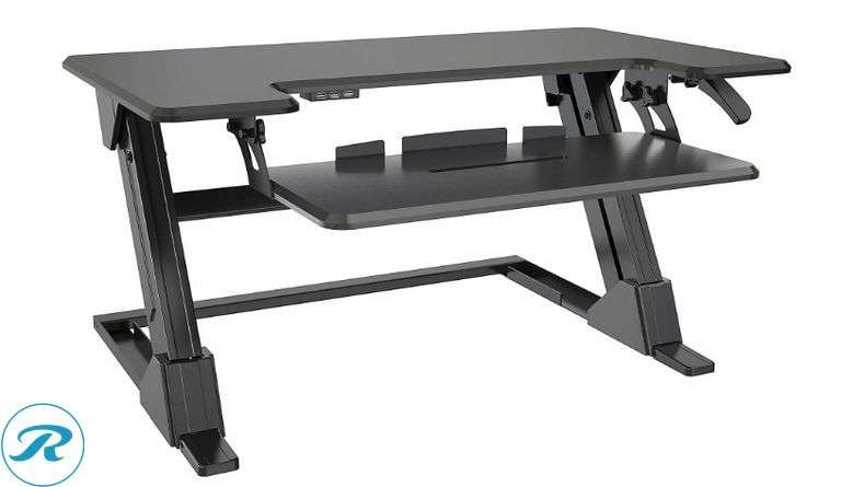 Realspace® P20 Standing Desk Converter With USB And Keyboard Tray, 19-3/10"H x 35-2/5"W x 23-1/5"D, Black - New/Damaged Box