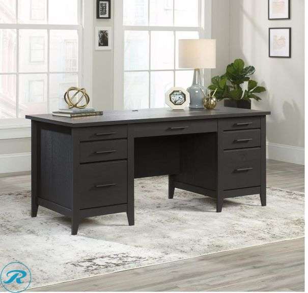 Sauder Summit Station 66"W Executive Computer Desk, Raven Oak - New/Small Chip From Transit - Roller Auctions