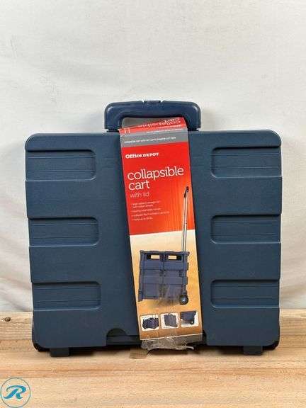 Office Depot® Brand Mobile Folding Cart With Lid, 16"H x 18"W x 15"D, Blue- Used