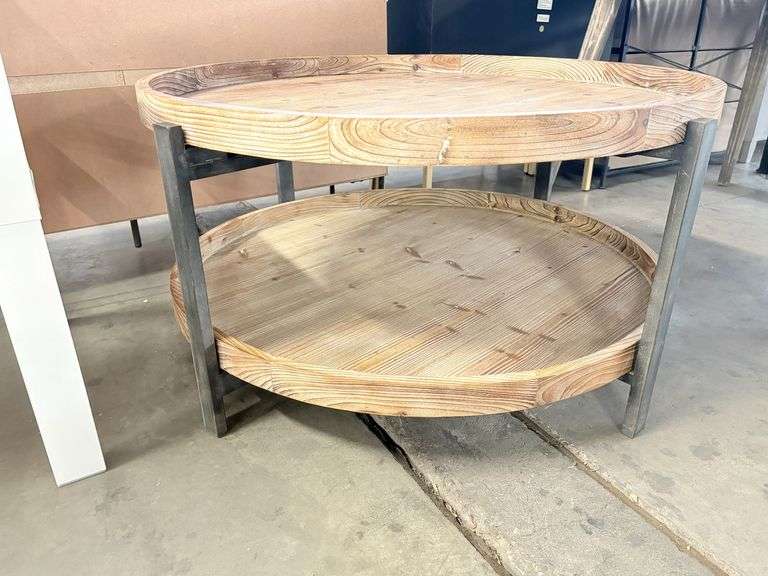 Round Two-Tier Wood and Metal Coffee Table