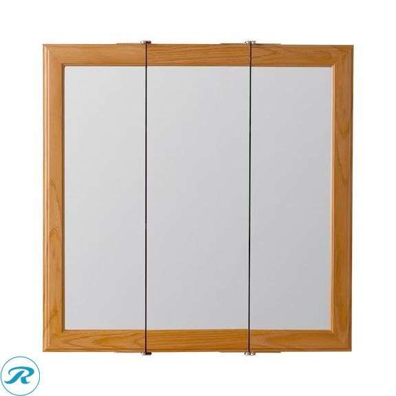 New- Project Source 24.25-in x 24-in Surface Mount Oak Mirrored Square Medicine Cabinet