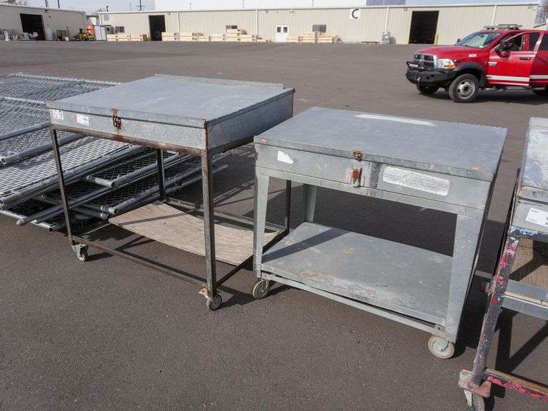(2) Heavy Duty Steel Utility Work Tables With Locking Storage ...