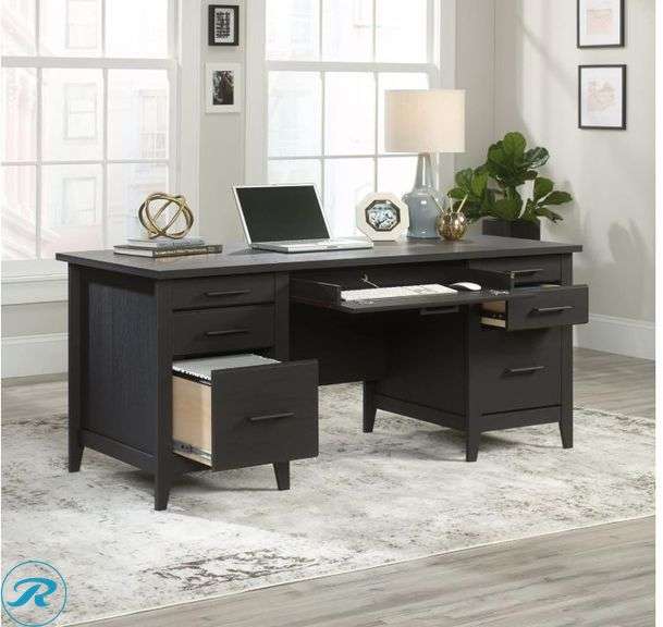 Sauder Summit Station 66"W Executive Computer Desk, Raven Oak - New/Small Chip From Transit - Roller Auctions