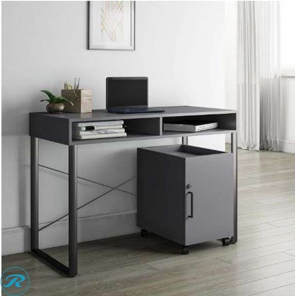Realspace Bexler 42”W Computer Desk With Mobile Cart, Gray And Black - New