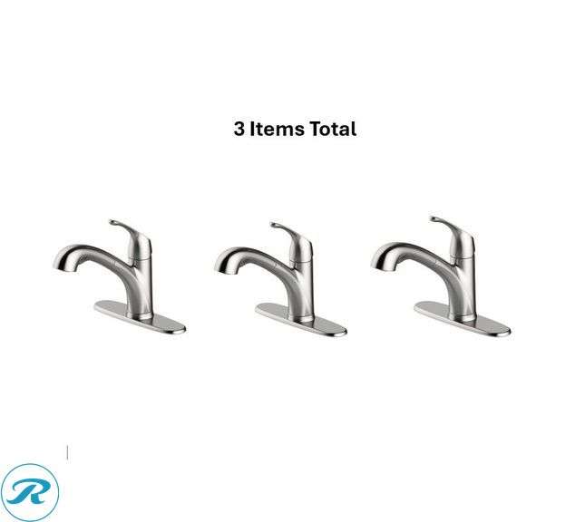 (3) New- Project Source EVERFIELD Stainless Steel Single Handle Deck-mount Pull-out Kitchen Faucet with Sprayer (Includes Deck Plate)
