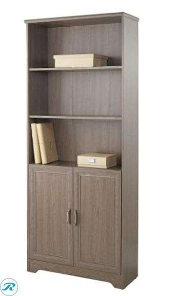 Realspace Magellan 72"H 5-Shelf Contemporary Bookcase With Doors, Gray Medium Finish - New/Small Chip On Croner/Damaged Box