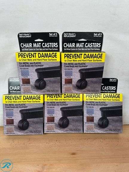 (5) Master Get It Movin' Soft-Wheel Casters For Metal Bases On Hard Floors & Chairmats Set Of 5 - New/Some Opened