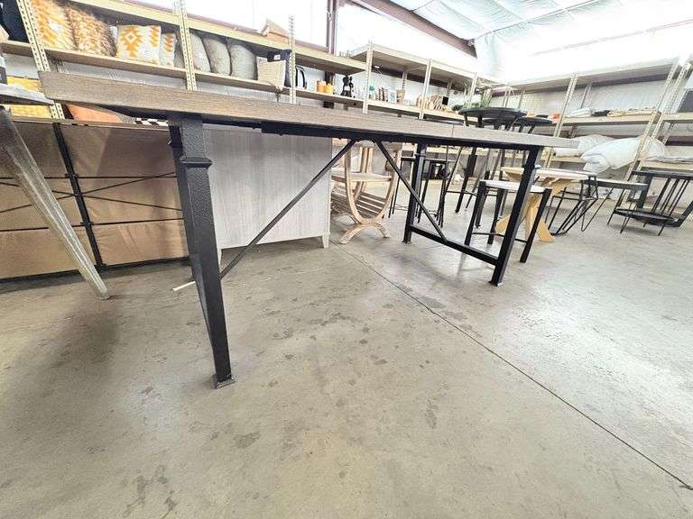 Dining Table With Black Metal Base, 6' x 3' - Roller Auctions