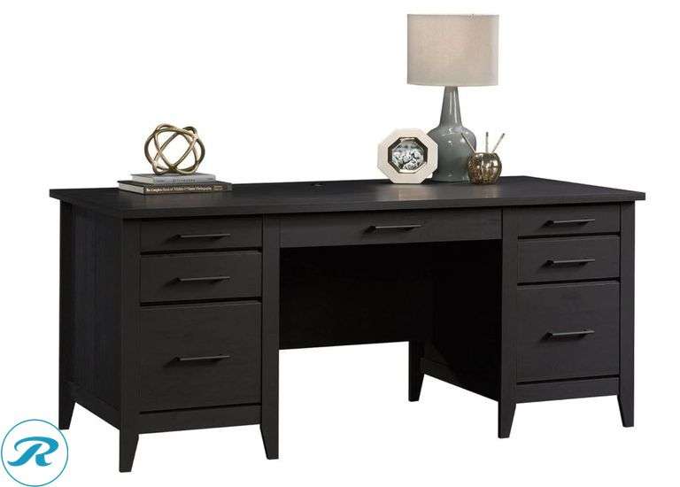 Sauder Summit Station 66"W Executive Computer Desk, Raven Oak - New/Small Chip From Transit