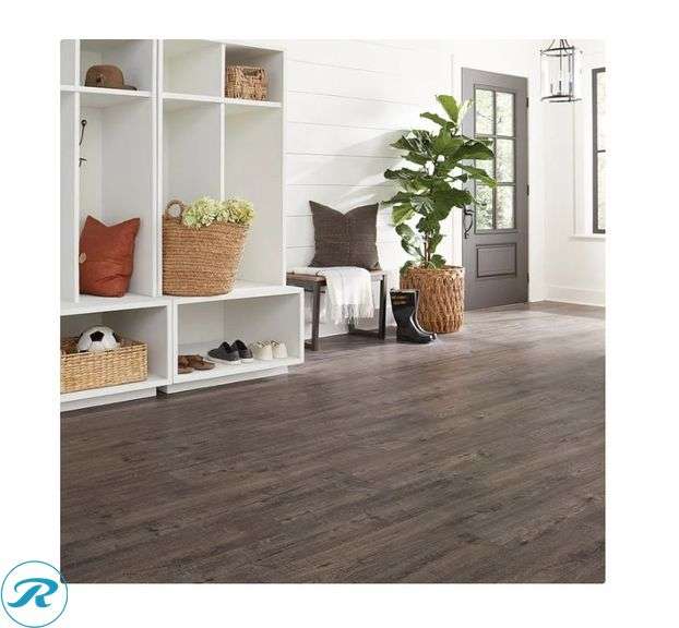 (12 Boxes) 217.68 SqFt In Total -  Mohawk Home: 12MM Thick 6.1in X 47.2in AC4 Waterproof Surface Laminate Wood Plank Flooring (18.14 sq ft/ctn), Landfall Oak- New/Open Box/Some Damaged - Roller Auctions