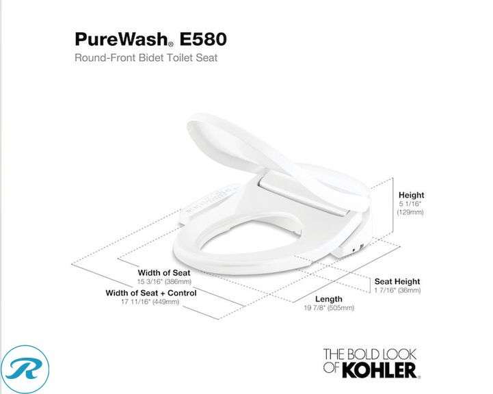 New-KOHLER Purewash E580 Plastic White Round Slow Close Feature Heated Bidet Function Toilet Seat