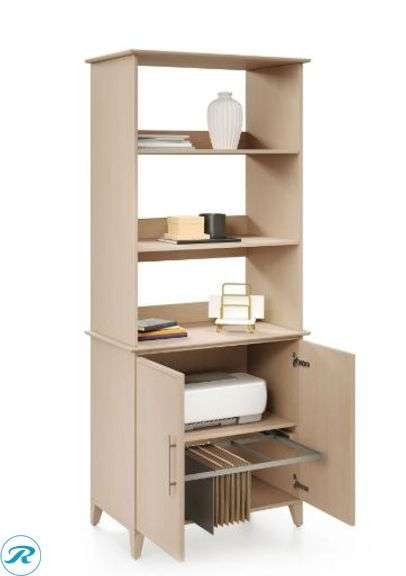 Realspace Koru 72"H 3-Shelf Bookcase With Printer Shelf & File Storage, Natural Oak, BIFMA Compliant - New