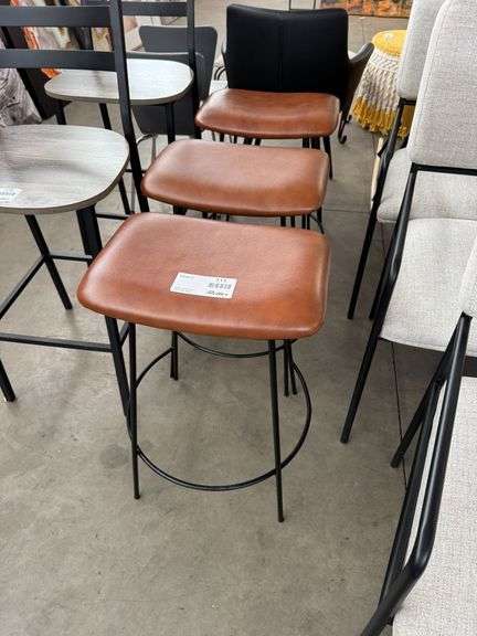 (3) Brown Faux Leather Bar Stools