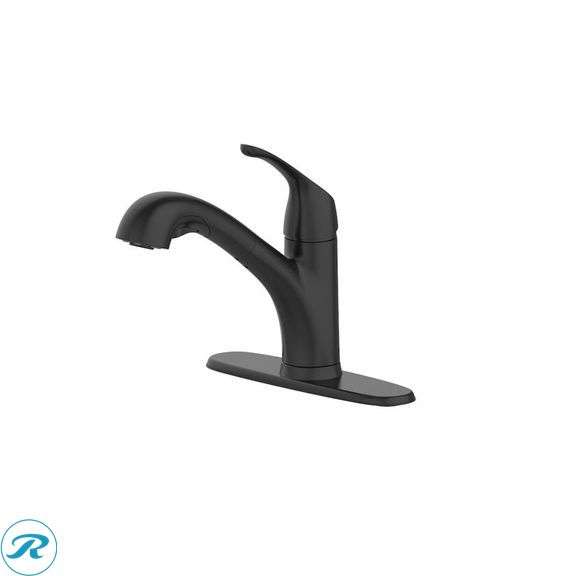 Project Source EVERFIELD Matte Black Single Handle Deck-mount Pull-out Kitchen Faucet with Sprayer (Includes Deck Plate)