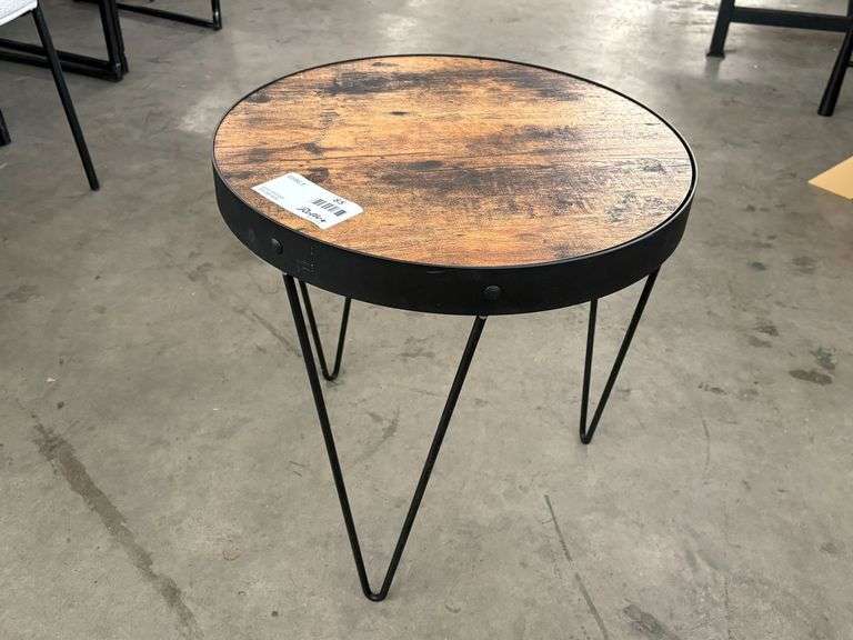Round Wood and Metal Side Table