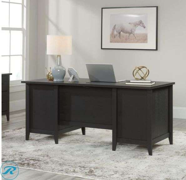 Sauder Summit Station 66"W Executive Computer Desk, Raven Oak - New/Small Chip From Transit - Roller Auctions