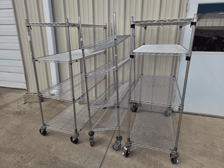 (3) Metro Wire Shelving Racks, Mobile, Chrome Finish - Roller Auctions