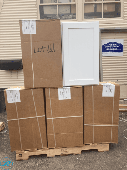 (5 Items Total) - New in Box RELIABILT Parkstone 18-in W x 30-in H x 12-in D White Wall Fully Assembled Plywood Cabinet Shaker - Wall: (5) 18 in W x 30 in H x 12 in D (MSRP $920)