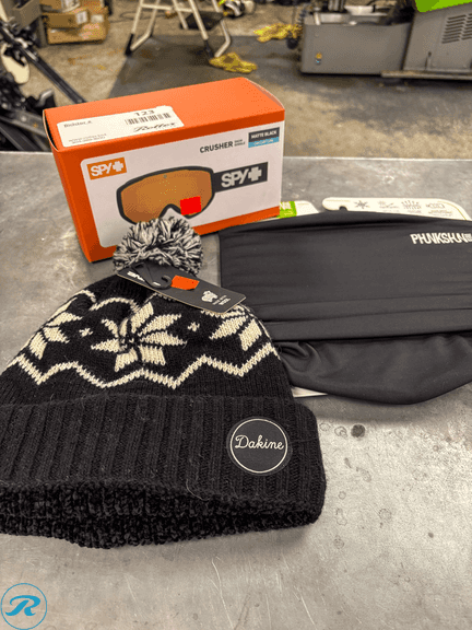 Dakine Black/White Beanie, Phunkshun Black Mask, and Spy Crusher Black Goggle. (New)