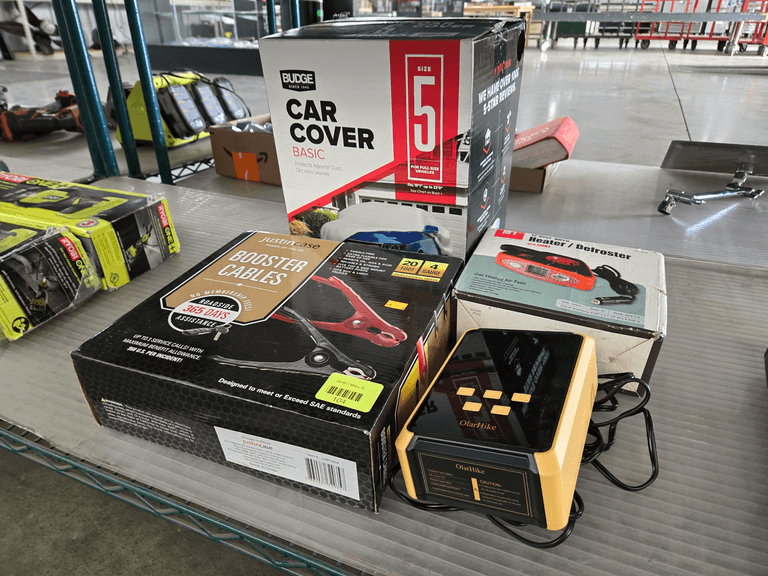 Budge Car Cover Size 5, Justincase Booster Cables, HFT 12V Auto Heater/Defroster, OlarHike Device
