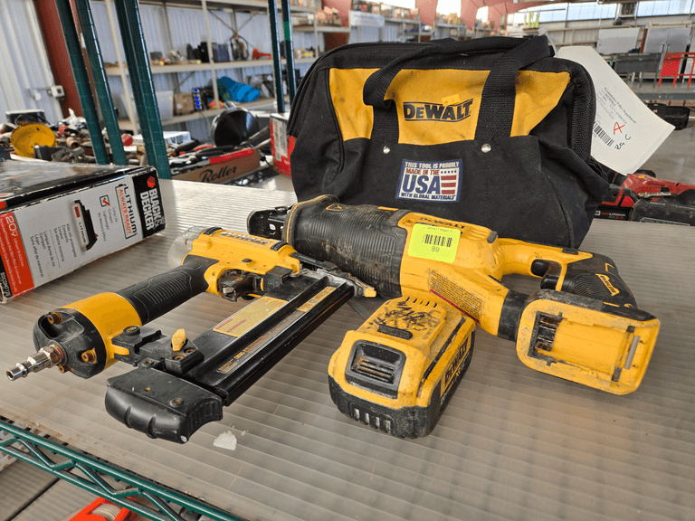 DeWalt DCS382 Variable Speed Reciprocating Saw, DWFP12233 Brad Nailer, 20V Max XR Lithium-Ion Battery, Tool Bag