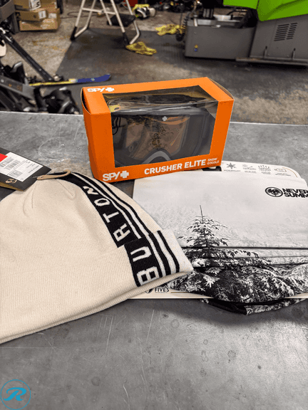 Burton Black/White Beanie, Neversummer Phunkshun Snowy Tree Mask, and Spy Crusher Elite Grey Goggles. (New)