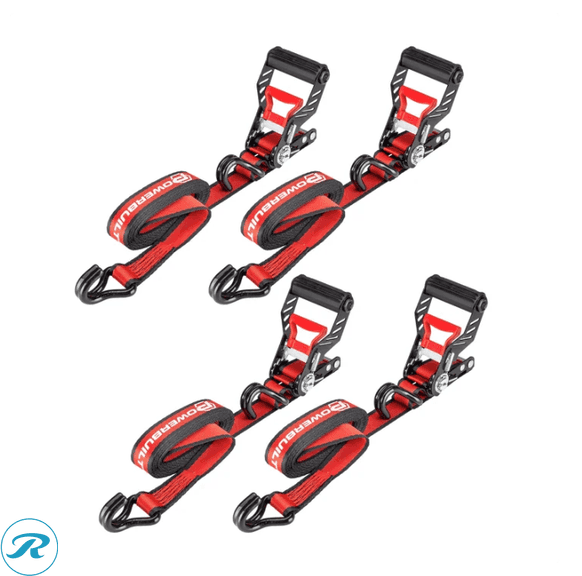 (2) Powerbuilt Ratchet Tie Down Set 1.5 in. x 16 ft. 4 piece - Like New/Opened/Damaged Box