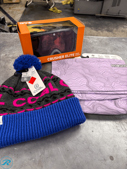 Coal Pink/blue/grey Beanie, Phunkshun Light Purple Mask, and Spy Crusher Elite Grey Goggles. (New)