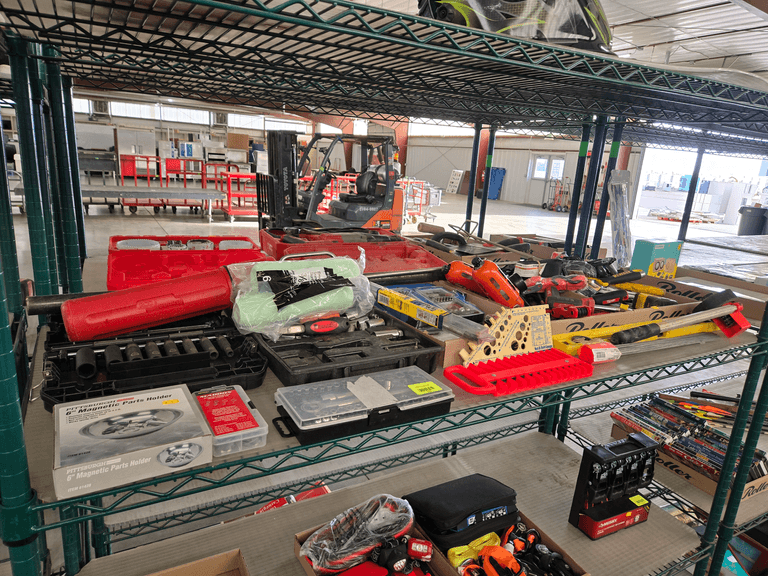 Shelf of Hand Tools, Socket Sets, Gauges (Socket Sets Incomplete)