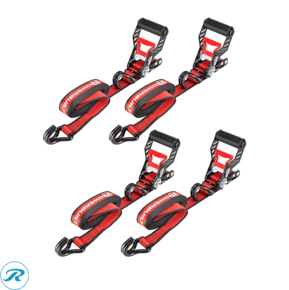 (3) Powerbuilt Ratchet Tie Down Set – 1.5 in. x 16 ft. 4-piece - Like New/Opened