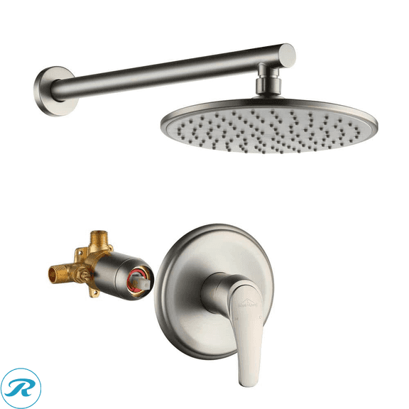 New- Boyel Living 1-Spray Patterns with 1.8GPM 9 in. Wall Mount Rain Fixed Shower Head with Single Handle and Valve in Brushed Nickel
