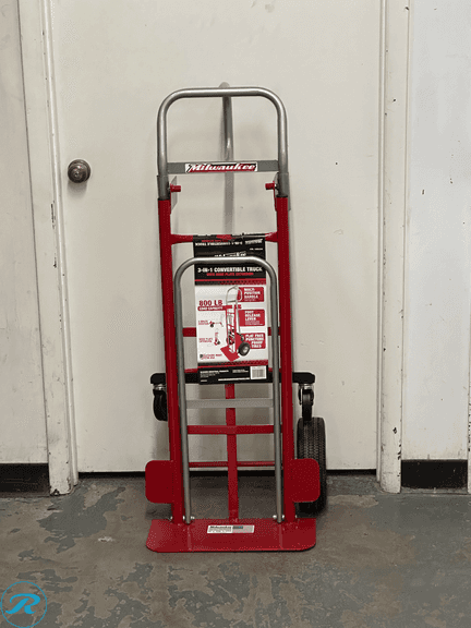Milwaukee: 3-in-1 Foldable Hand Truck, Red- Like New/ Damaged/ (1) Wheel is missing a Bolt