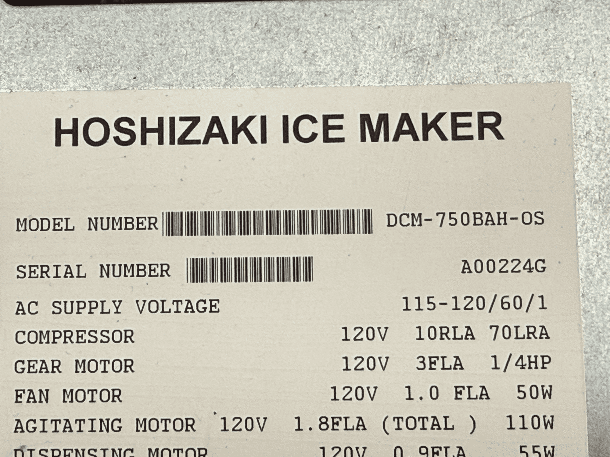 Hoshizaki DCM-750BAH-OS Ice Machine and Water Dispenser - Roller