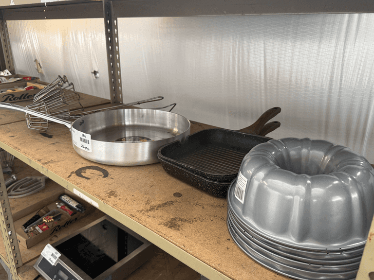 Assorted Metal Cookware Including Saute Pan, Grill Pans, Baking Pans, and Fry Basket