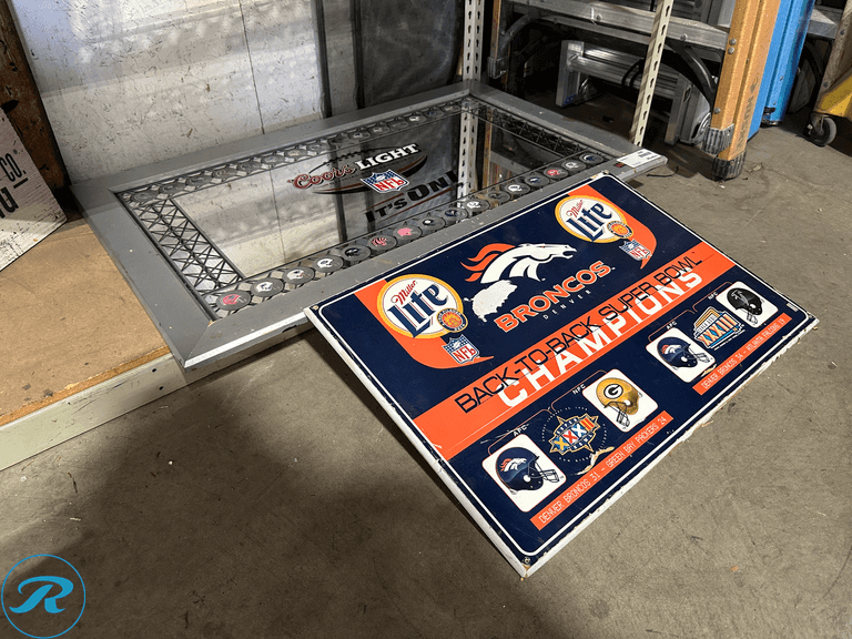 Coors Light NFL Mirror and Miller Light Bronco Sign